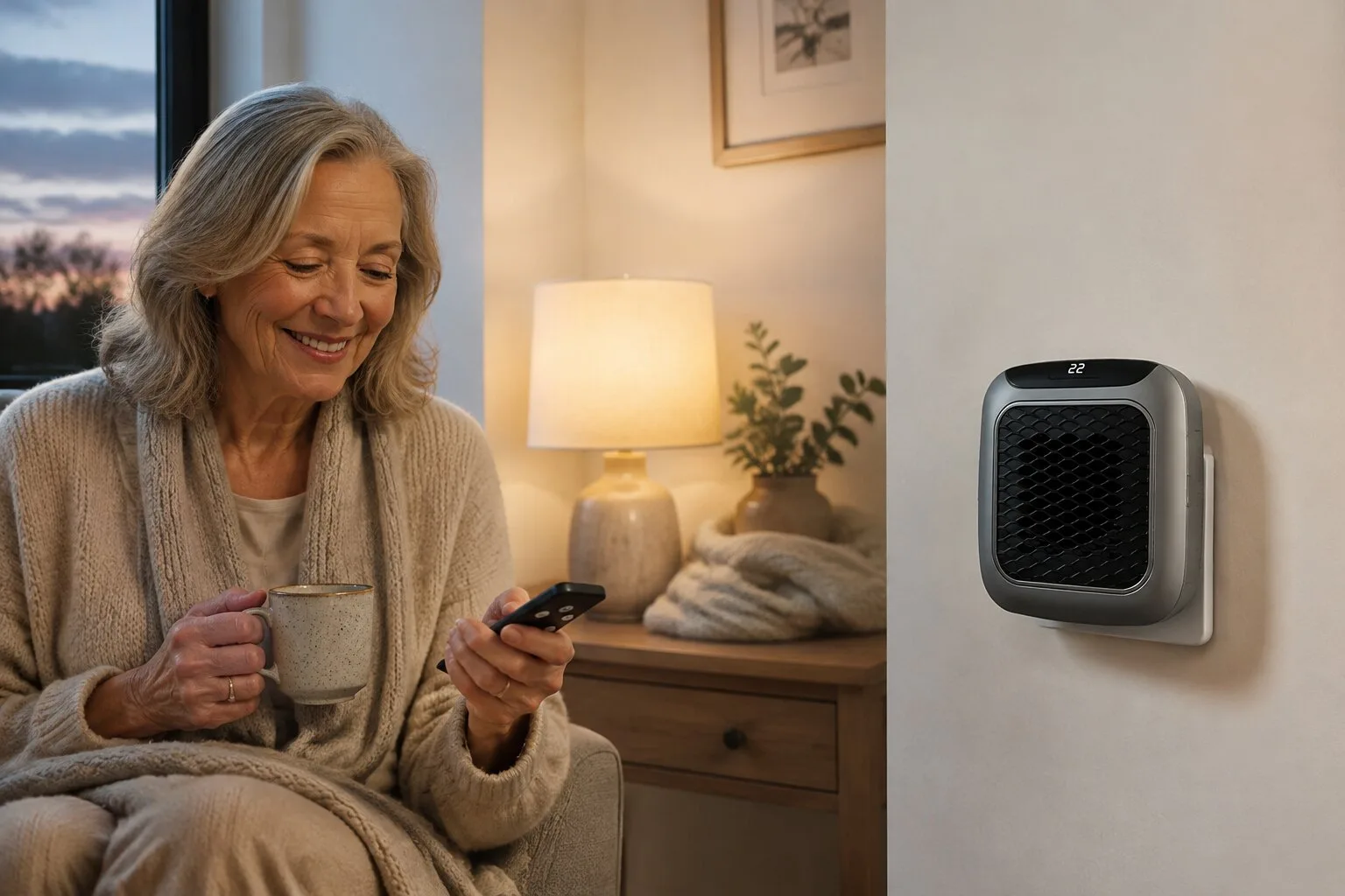 Martha adjusting HeatMe Pro on a winter morning