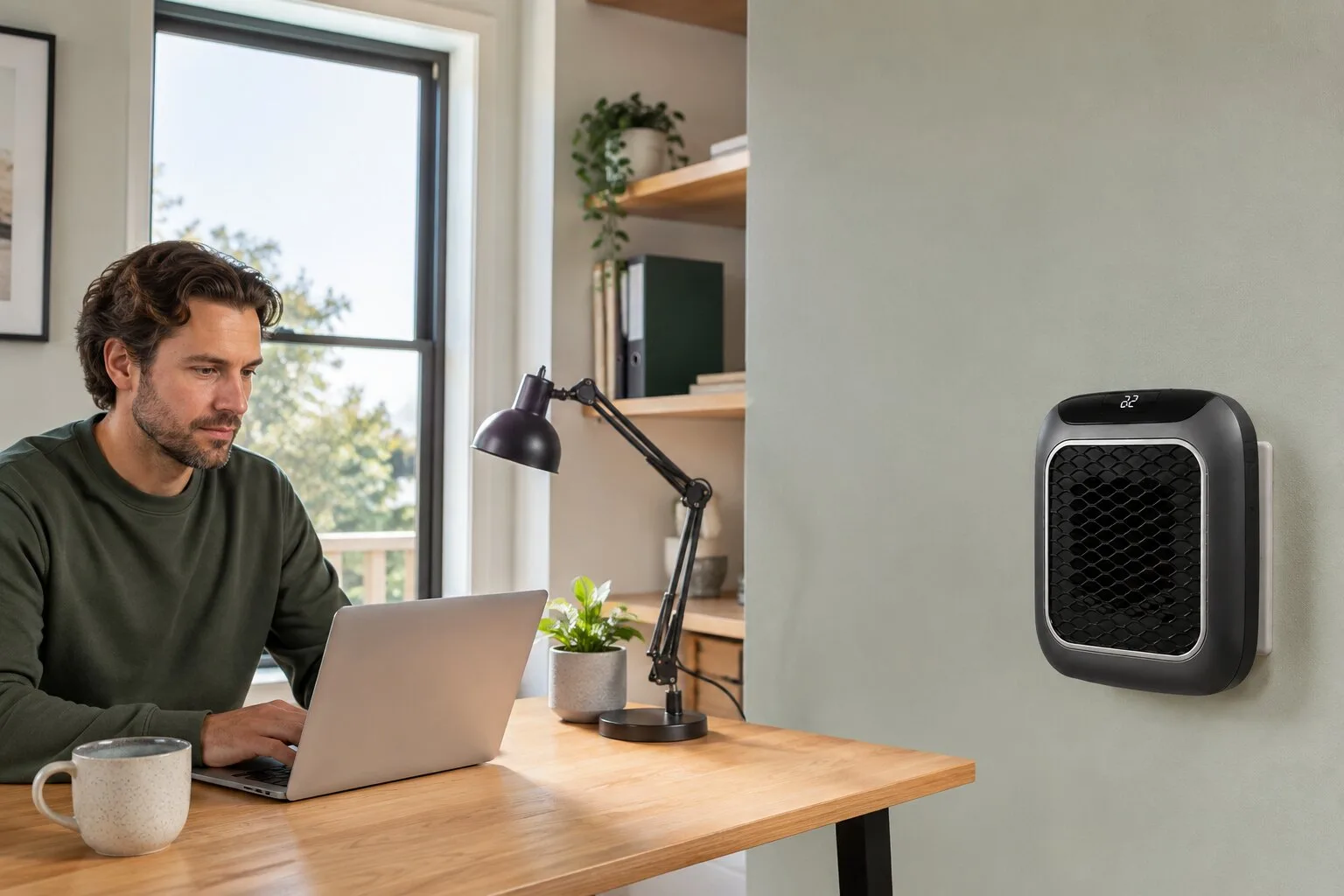 Matt using HeatMe Pro in a bright home office